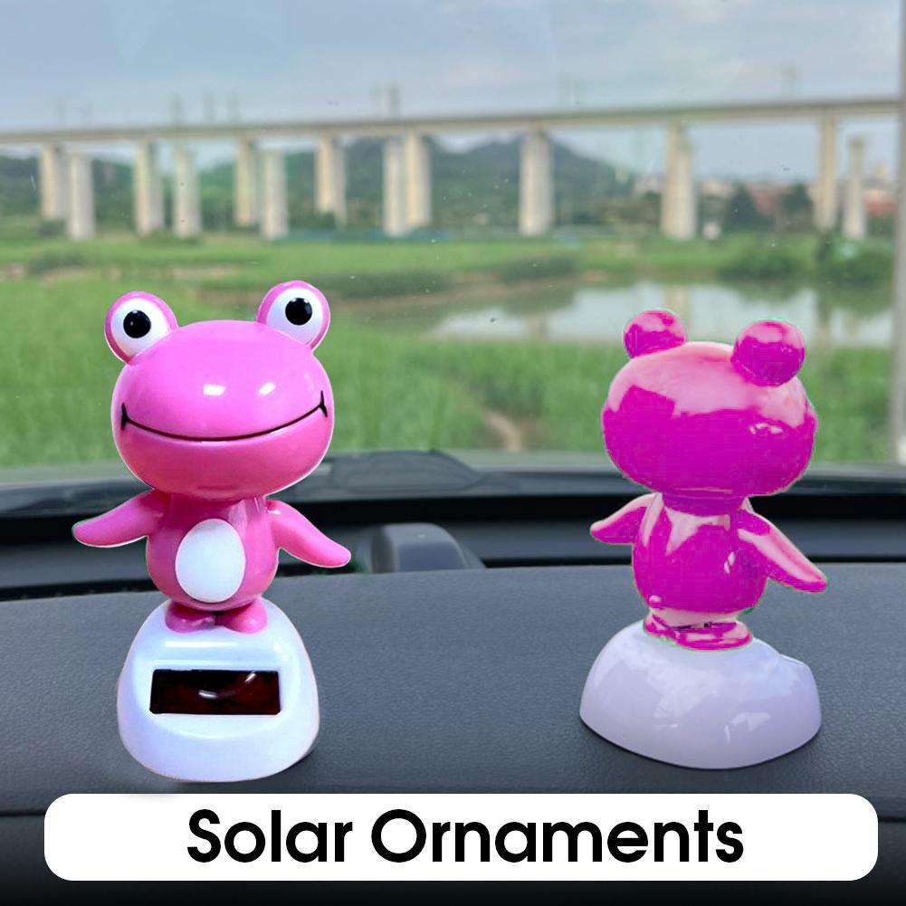 Solar Powered Dancing P-ink Frog Car Dashboard Decoration Shake Head Frog Car Swinging Bobble Head Frog Auto Interior Ornaments