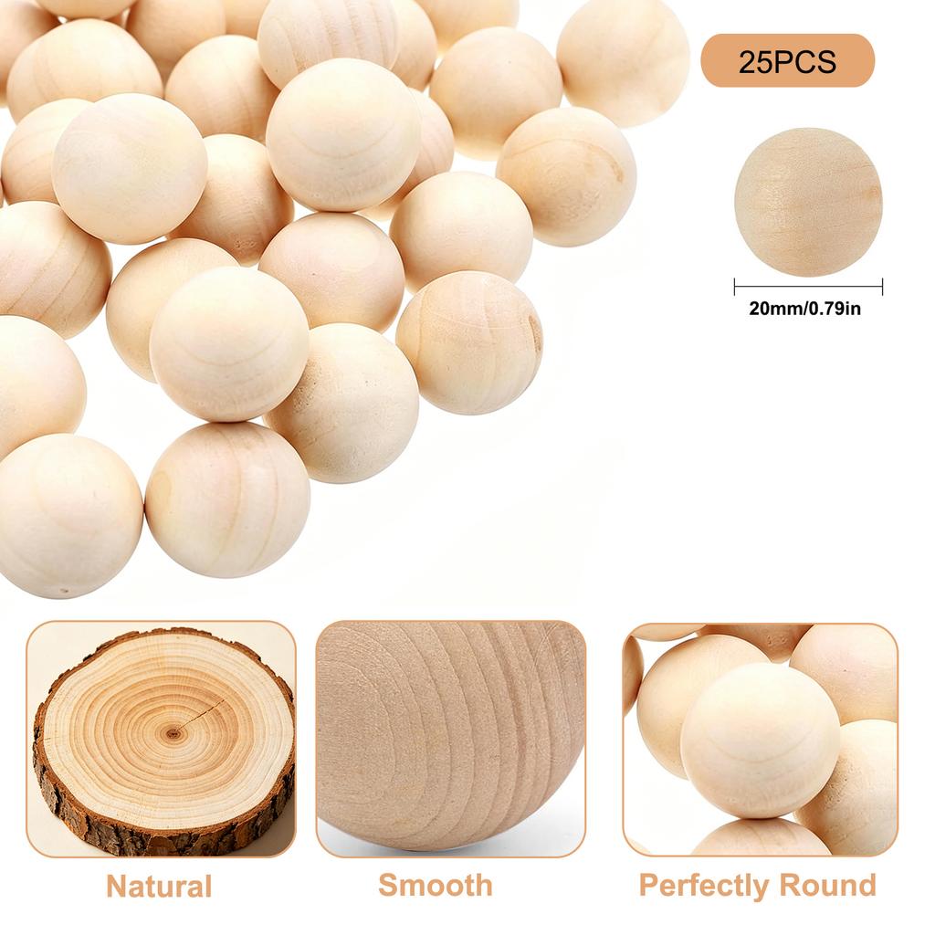 1-50Pcs Wood Ball Dia 6mm-75mm Wooden Primary Color Solids Round Wooden Ball Decoration DIY Home Painted Parts