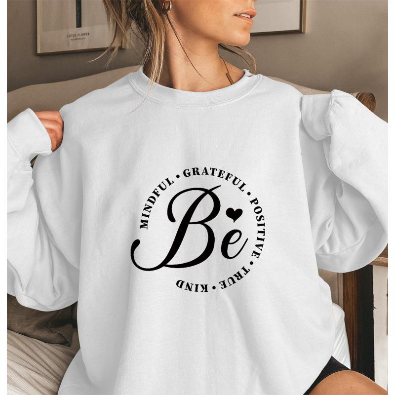 Women's Positive Letter Print Round Neck Hoodie - Autumn/Winter Collection