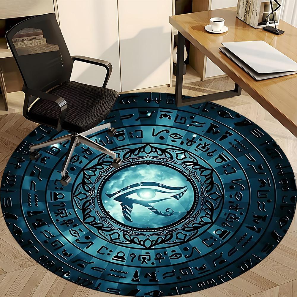 1 Stück Auge des Horus, Hieroglyphen Büro Runder Teppich, Matte Geeignet Für Büro, Unter Bürostühlen Schlafzimmer Wohnzimmer Heimdeko, Zimmerdeko