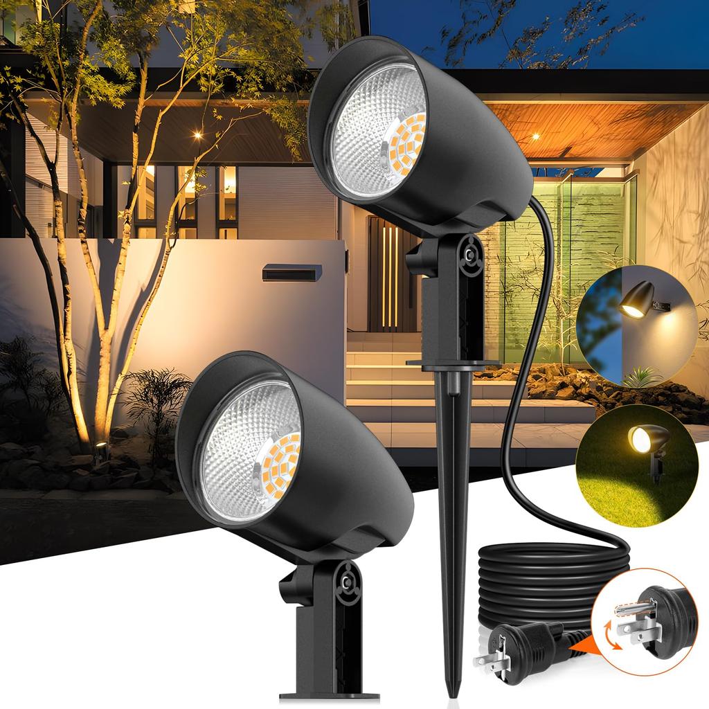 MEIKEE 20W LED Warm IP66 Power Hours of No Wiring for Parking Front of and Plants of All-Aluminum Spotlight, 2000lm, White, Waterproof, 2-Pin/3-Pin