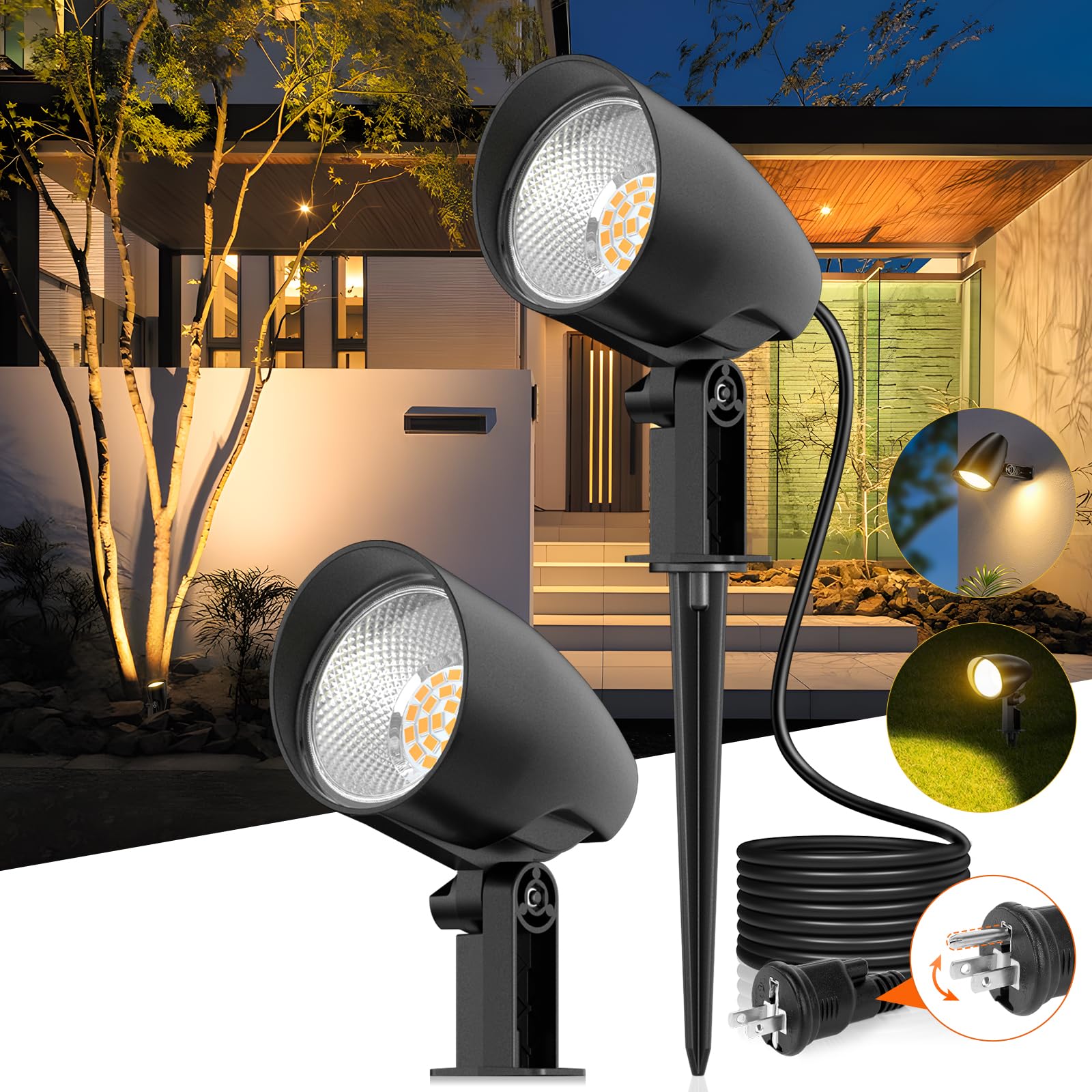 

20 Вт светодиодный светильник MEIKEE 2000 лм для садовой розетки, теплый, IP66, без проводов, для парковки перед набором из 2 [целиком алюминиевый прожектор], свет, тип, белый,