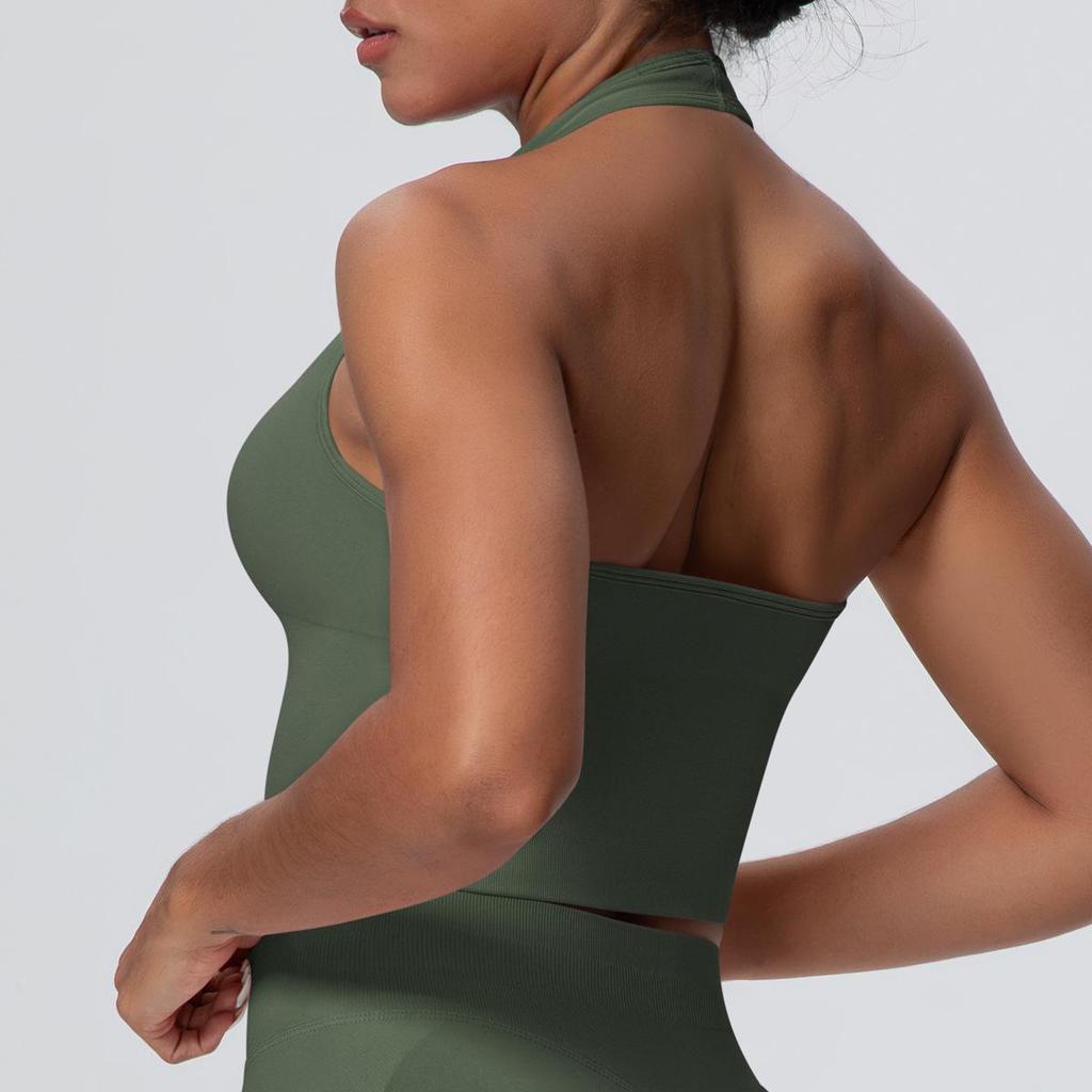 Elegant Backless Halter Yoga Bra – Seamless Breathable Sports and Fitness Vest