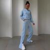 European & American Women's Autumn Cardigan and Casual Pants Set - Round Neck, Button-Down, Loose Fit