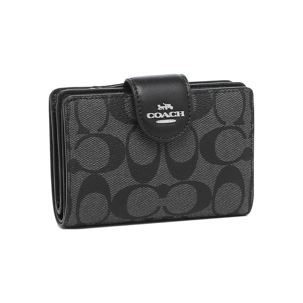 COACH Corner Zip PVC Wrist Bag Clutch Pochette Wallet Women's Charcoal Black C0082-SVDK6