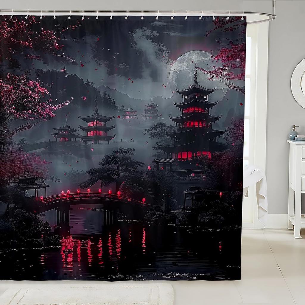 Japanese Geisha Shower Curtain Red Cherry Blossoms Bath Curtain For Boys Girls Teens Japanese Ukiyoe Bathroom Shower Curtain
