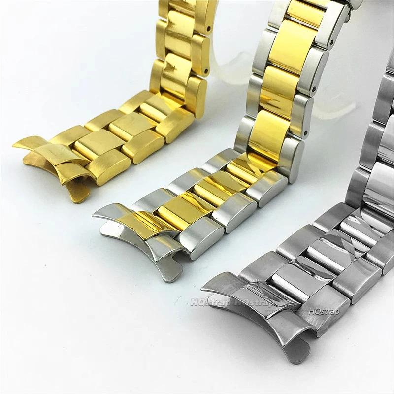 20mm Stainless Steel Watch Strap for Rolex Submariner Daytona Diving Buckle Bracelet Solid Metal Silver Gold Watchband Arc End