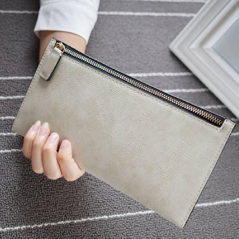 New Fashionable European American Simple Matte Long Wallet Women Thin Zip Wallet Student Clutch Card Holder