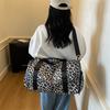 Large Capacity Leopard Print Travel Duffel Bag with Multiple Compartments, Shoe Compartment, Durable Nylon Casual Sports Gym Bag for Women