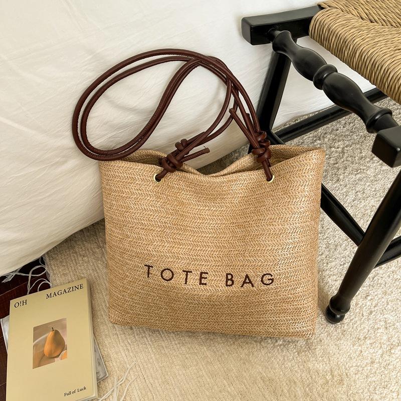 

Summer Letter Straw Woven Shoulder Bags for Women Large Capacity Vacati Crossbody Tote Simple Travel Portable Female Handbag хакі