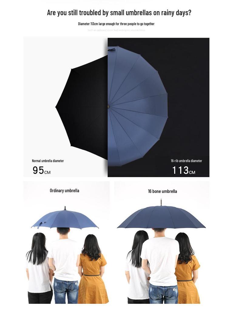 Men's Luxury Windproof 16-Rib Wooden Handle Golf Umbrella