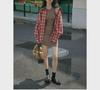 2024 Spring/Summer Red Plaid Women's Slim-Fit Loose Long Shirt