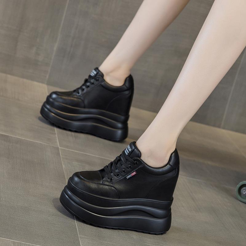 13cm Spring, Summer, Autumn Breathable Thick-Soled Wedge Heel Women's Shoes, New Lightweight Lace Mesh Height Increase Casual