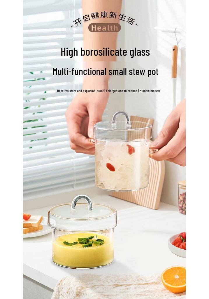 Borosilicate Glass Stew Pot & Bowl for Steamed Eggs and Soup.