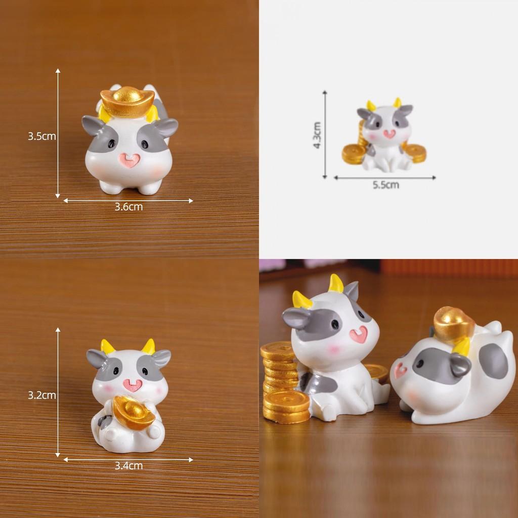Adorable Good Fortune Cow Resin Figurine Cute Office Desk Decoration Ornament