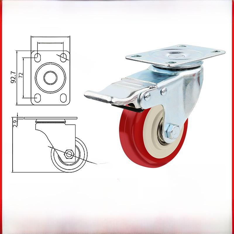 Kraftigt 3-5 tums universellt nylonhjul för vagn med broms