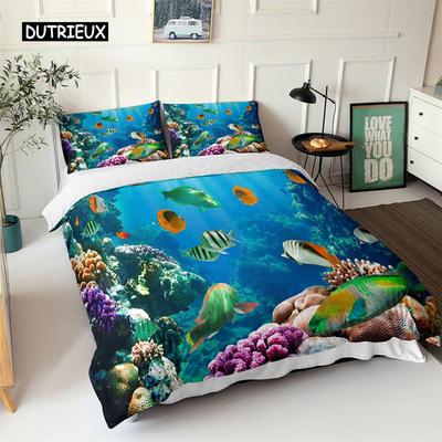 Ocean Duvet Cover Set Blue Sea Fish 3D Printed Kids Bedding Set Queen King Nordic Ocean Landscape Soft Polyester Comforter Cover