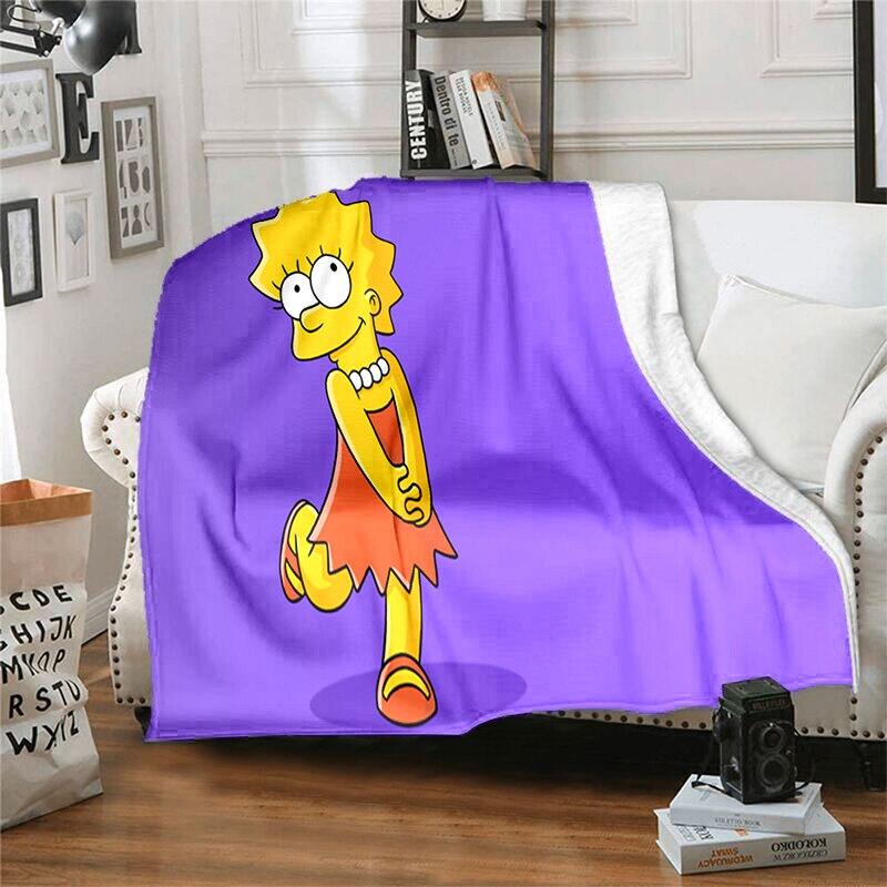 S-Simpson Měkký plyšový rozkládací pohovka Hodící Cartoon Moderní flanelové přikrývka Potah Tištěná přikrývka Dárek Piknikové deky