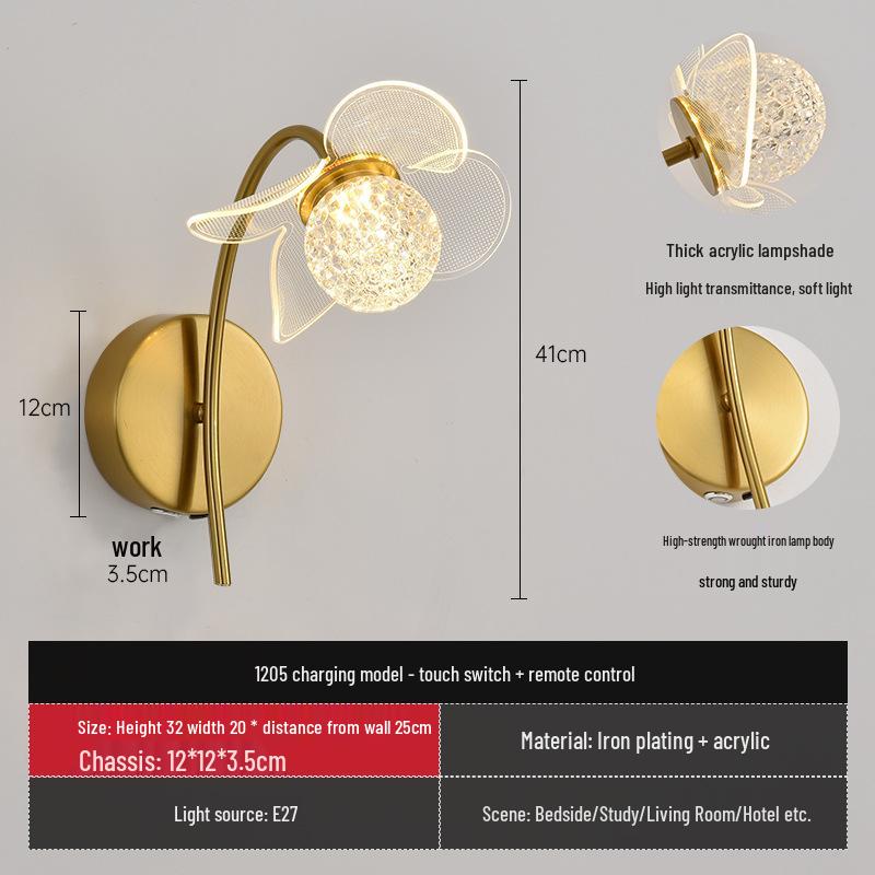 

Rechargeable Dimmable LED Wall Light, Luxury Acrylic Flower Design for Bedroom or TV Area Tri-Color Light