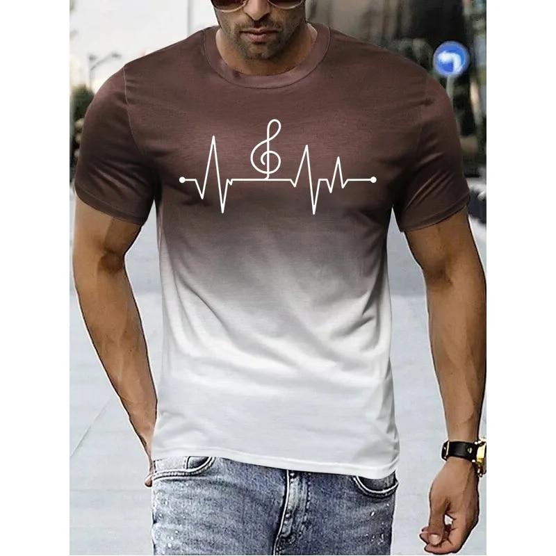 Men's T-Shirt 3D Printing Gradient Style Musical Note Tee Summer Oversized T Shirt For Men Fashion Short Sleeve O-Neck Tops
