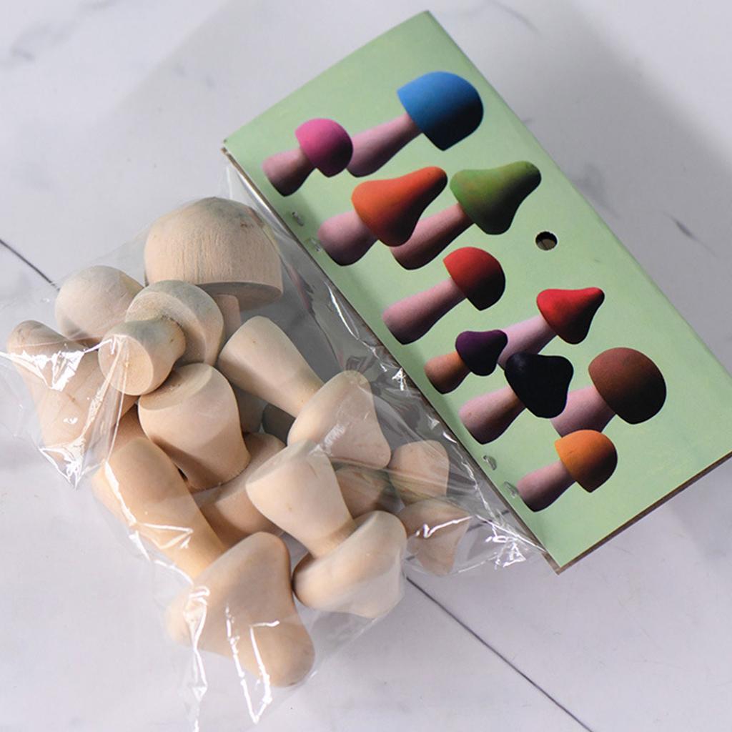 10x Funghi Naturali in Legno Semplici Non Verniciati per Progetti Creativi per Bambini in Età Prescolare