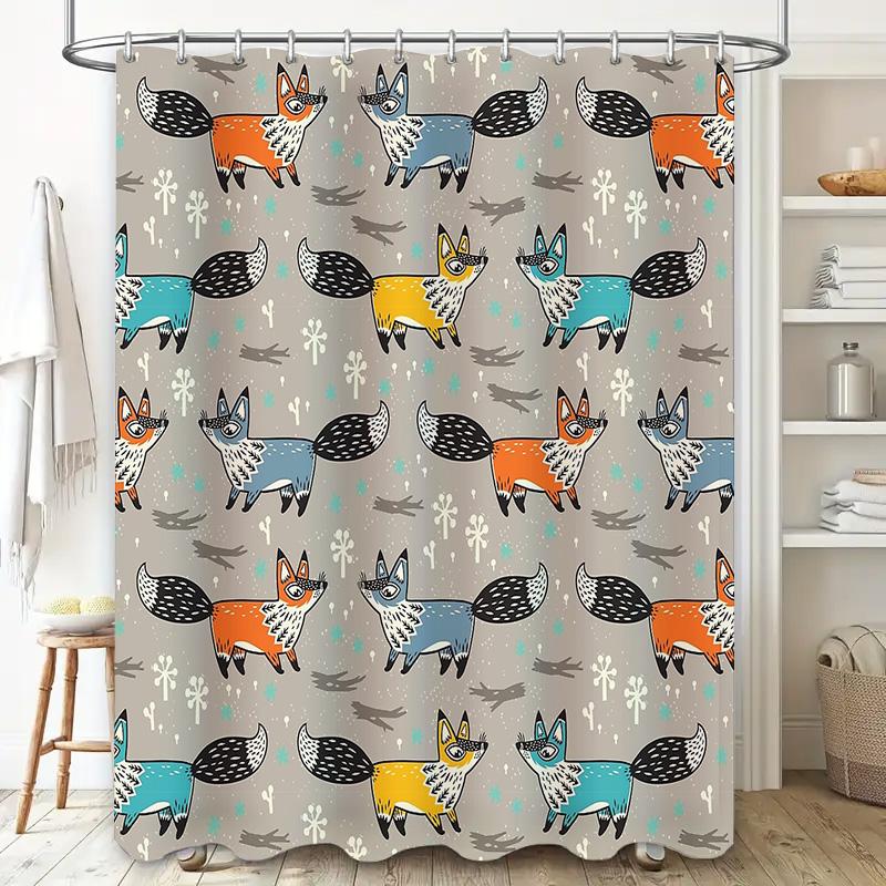 Cute Fox Shower Curtain Woodland Animal Bathroom Decor Rustic Nature Forest Shower Liner Waterproof Home Textile