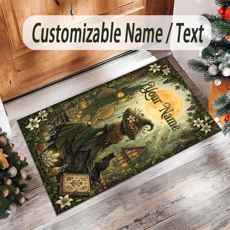 Witchcraft Theme Crystal Velvet Rug Personalized Custom Name Text Soft Floor Mat Home Decor