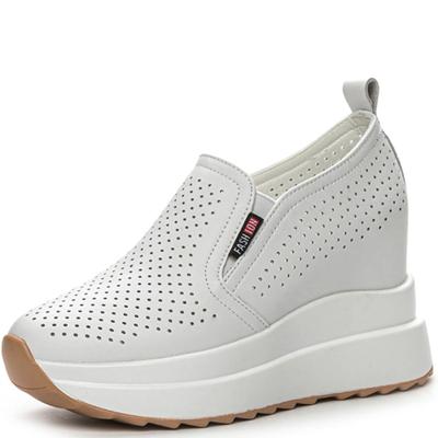 Scarpe con Zeppa Mocassini Donna Piattaforma Sandali Alti Vera Pelle Traforate Scarpe Estive Tacchi Nascosti Scarpe Donna 10CM