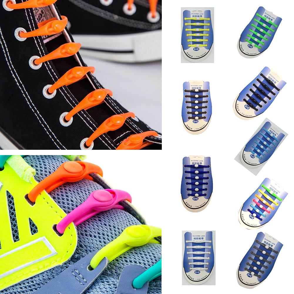 12 PCS Novelty No Tie Elastic Silicone Shoe Lace Sneakers Trainer Shoelaces