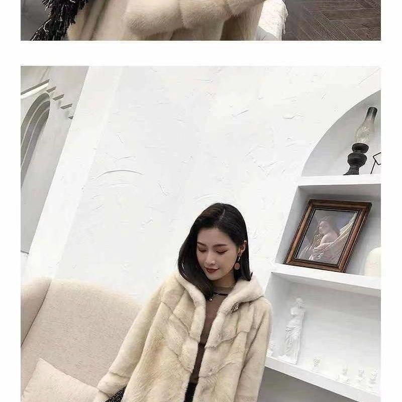 Winter new velvet imitation mink coat women's age-reducing hooded imitation fur coat women's medium and long trendy