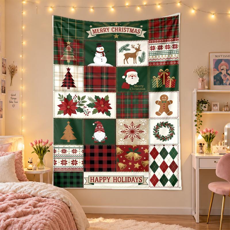 Weihnachtlich bedruckter Wandteppich für Schlafzimmer Wohnzimmer Wanddekoration Feiertagsgeschenk