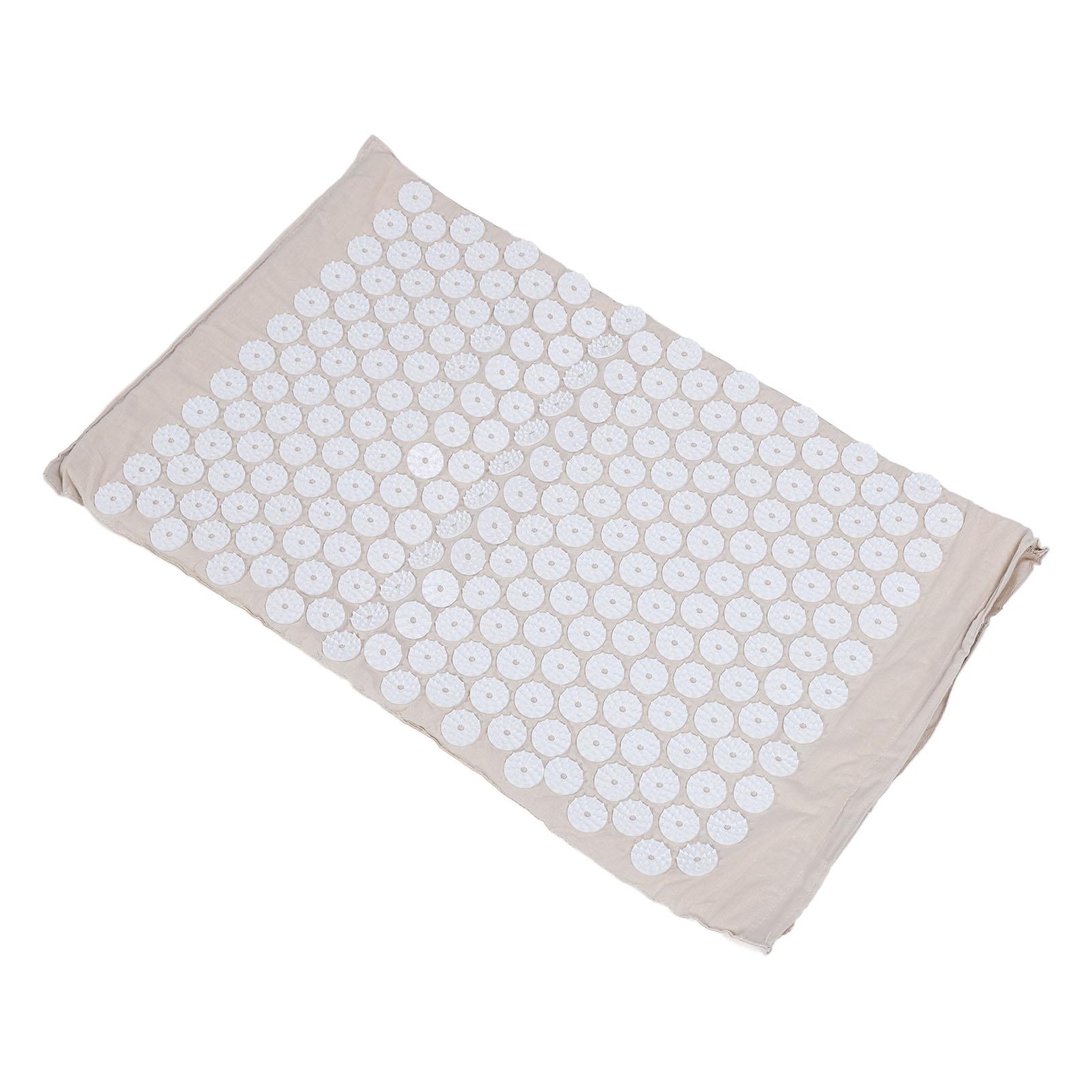 Acupressure Mat Pillow Set with Bag Acupuncture Pad for Neck Back Pain Muscle Relaxation Stress Relief Creamy White