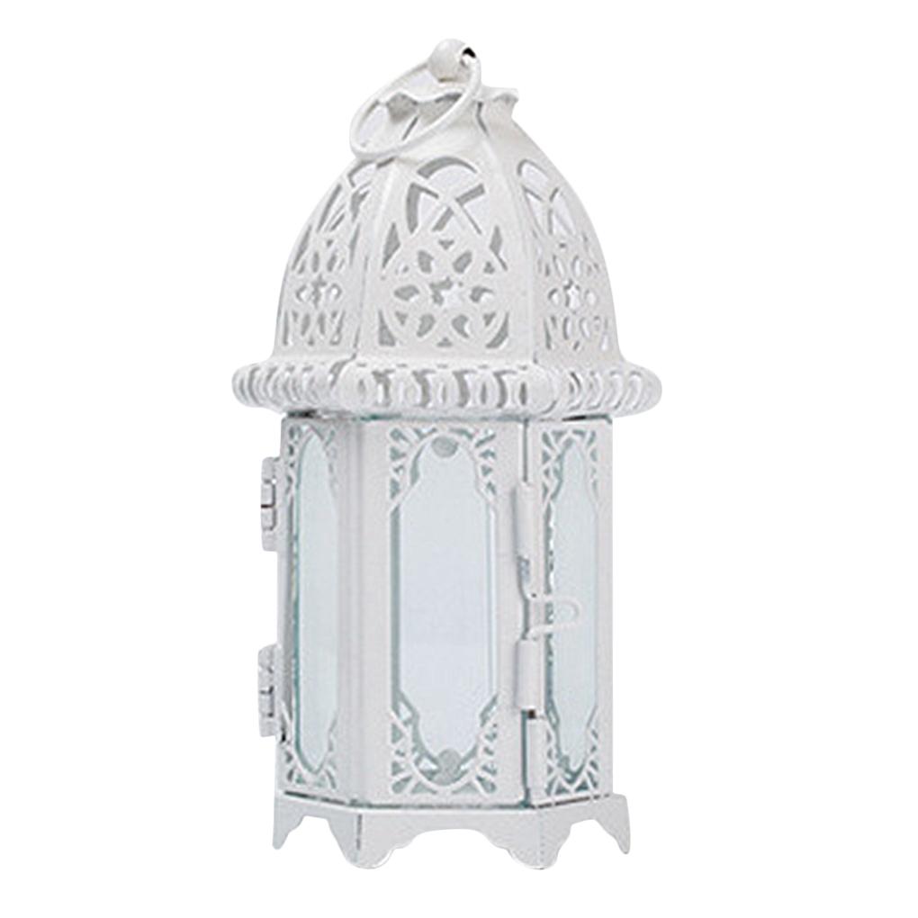 Glass Crystal Moroccan Candlestick Metal Hollow Candle Holder Home Coffee Shop Decoration Iron Hanging Candle Lantern