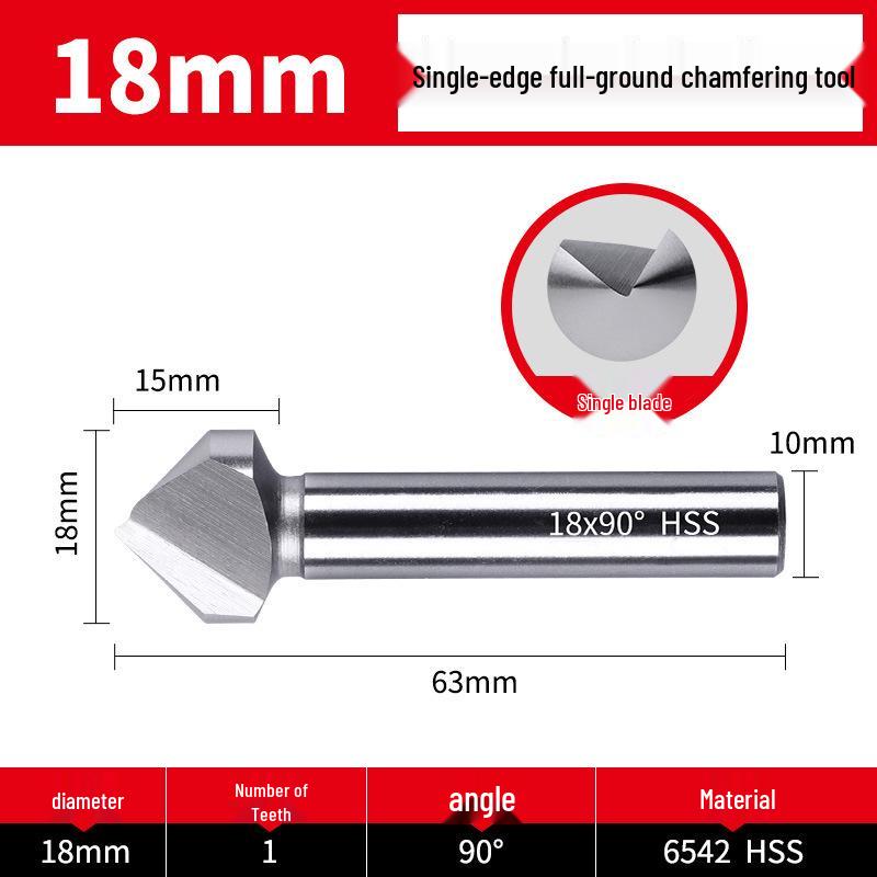 Straight Shank Single-Edge 3-Flute 45° Chamfering & Deburring Countersink Drill Bit, 90° Inner Hole Trimmer