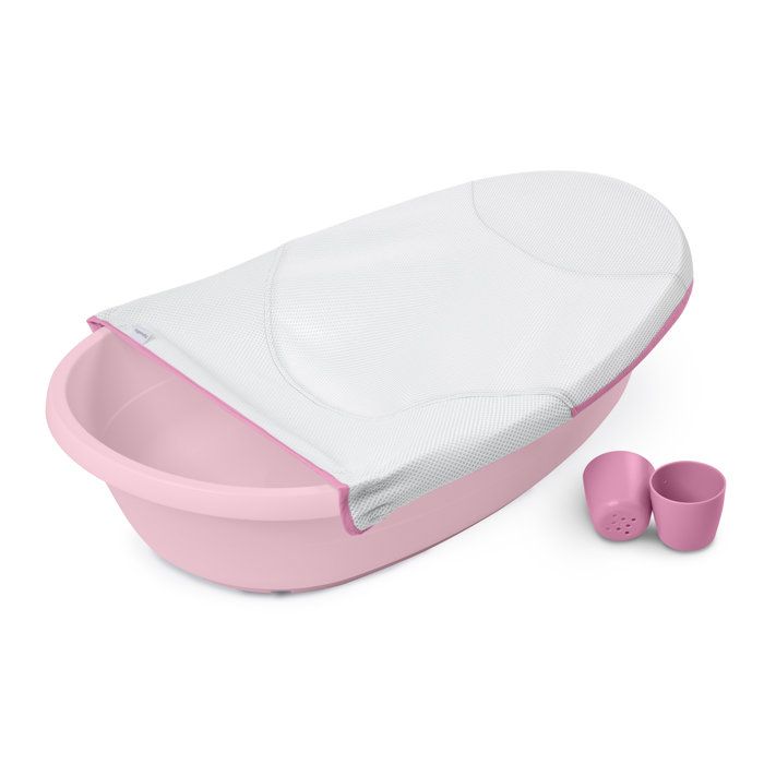 INGENUITY Pink Evolving Baby Bathtub, Extra-large, Fabric Hammock Baby Bather, Sitting Support for Baby, 2 Water Games from 0 To 24 Months