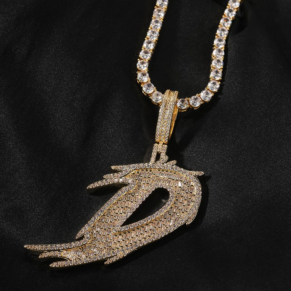 Copper Micro Pave Zircon Baguette Thorn Single Letter Pendant Necklace,Minimal Hip Hop Choker,Trendy Street Bling Clavicle Chain Jewelry for Men Women