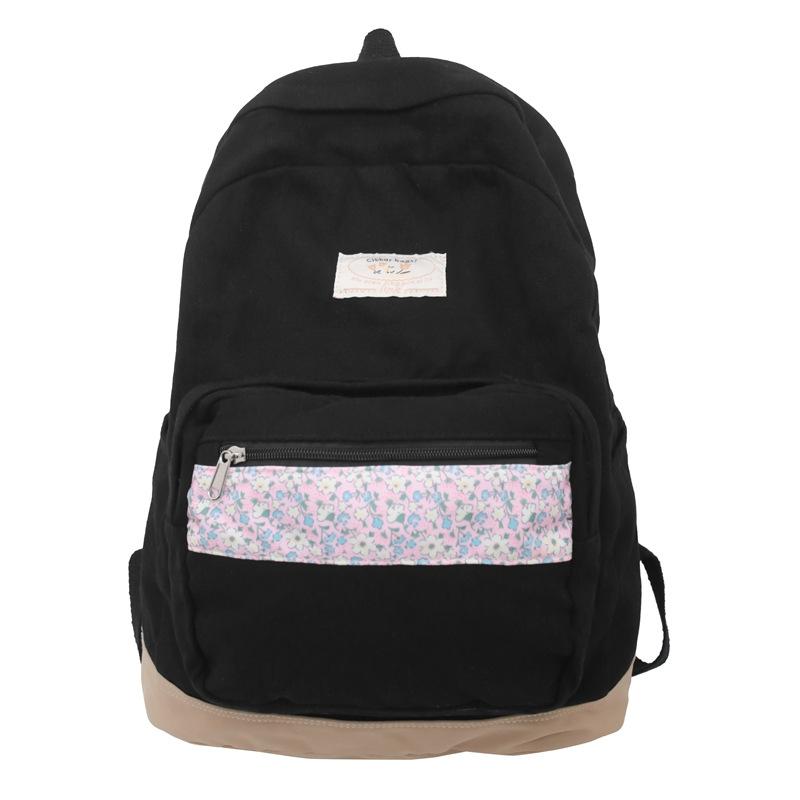Schoolbag Korean Version Lazy Wind Washed Canvas Schoolbag College Student Backpack Hong Kong Style Floral Splicing Commuter Backpack Female