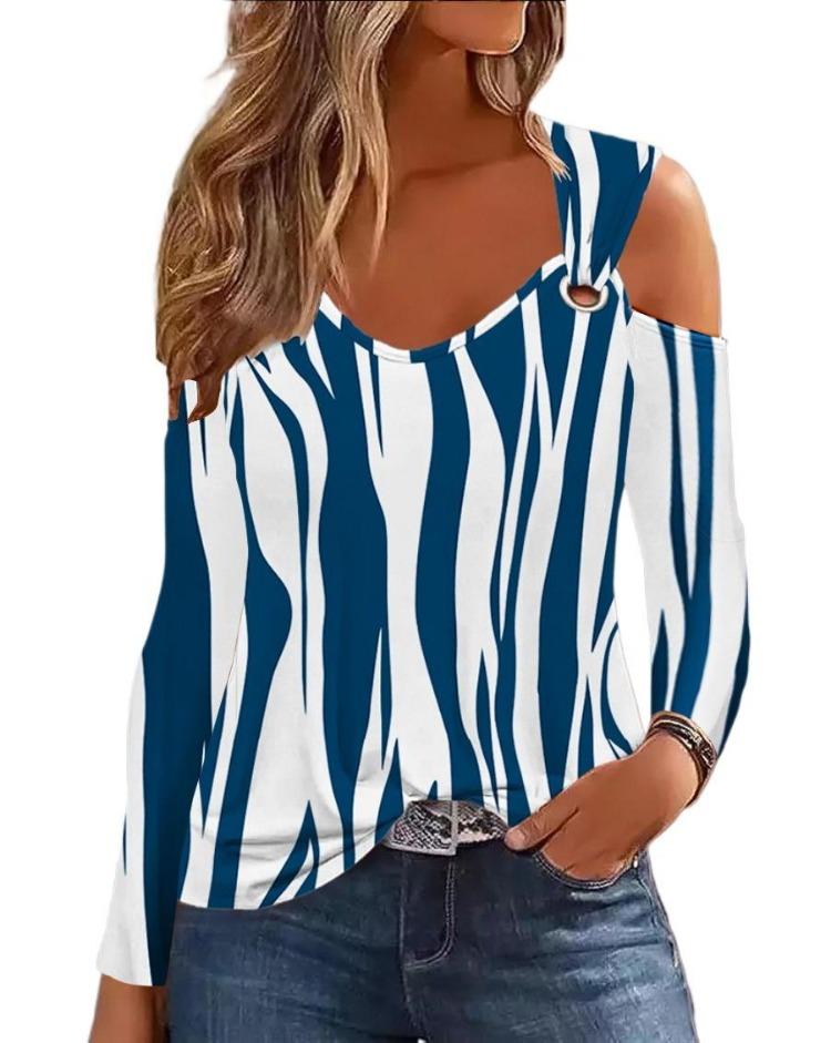 Women Casual Summer Floral Print Long Sleeve U Neck Blouse Fashion Shirts