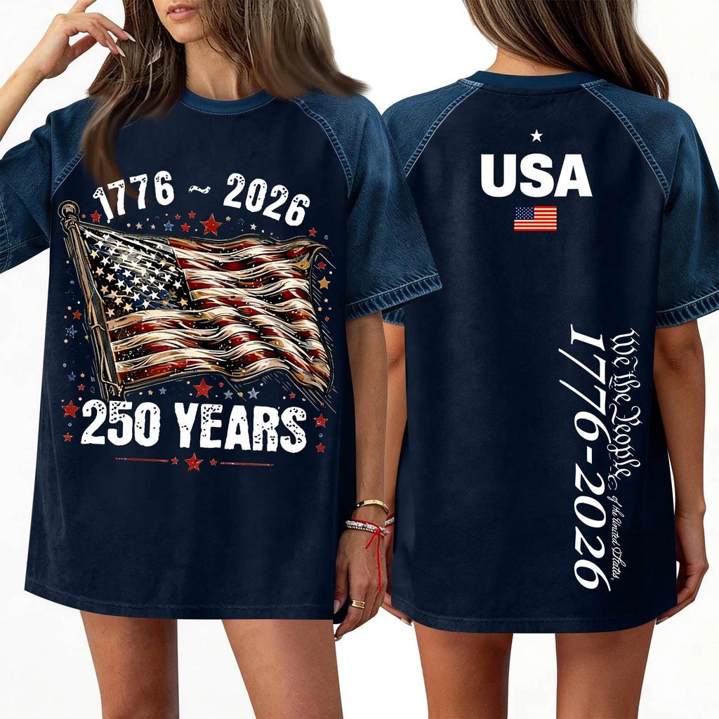 Women's Denim Patchwork Top, Casual Short-sleeved Comfortable T-shirt, Fashionable For Spring And Summer.