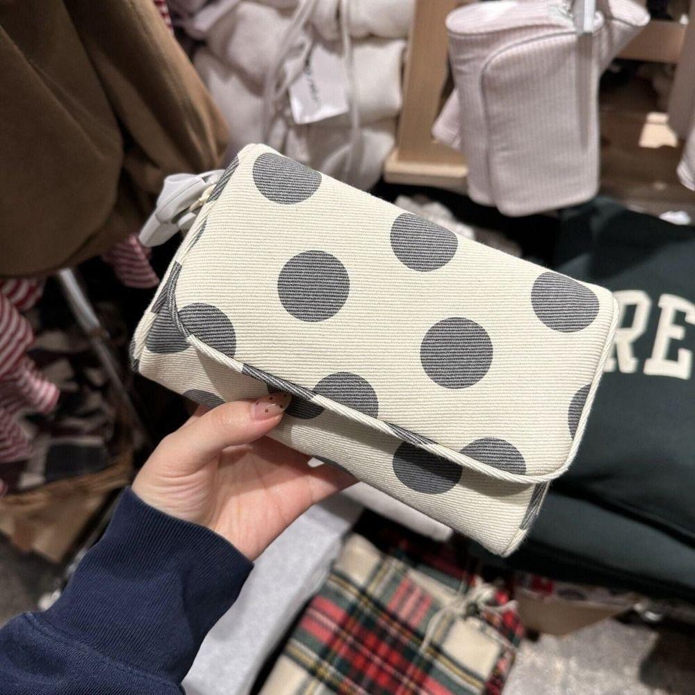Large Capacity Canvas Polka Dot Cosmetic Bag Portable Small Item Bag Travel Organizer Bag Woman