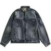 Unisex Retro Embroidered Washed Denim Jacket - Spring/Autumn Blue Loose Fit