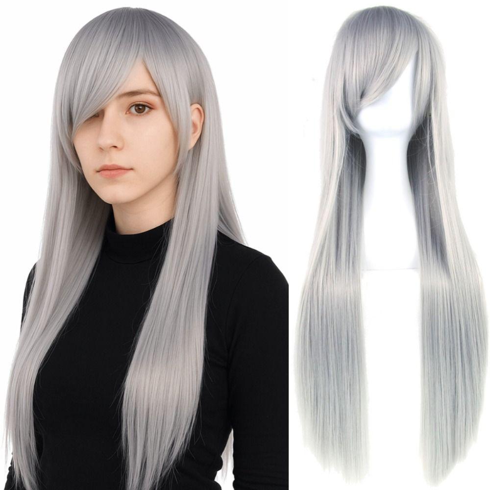 80cm Long Synthetic Hair Layered Anime Straight Hairpiece Halloween Cosplay Wigs  Carnival