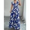 Women's Casual Floral Short-Sleeve Tie-Front V-Neck Fitted Dress for Summer