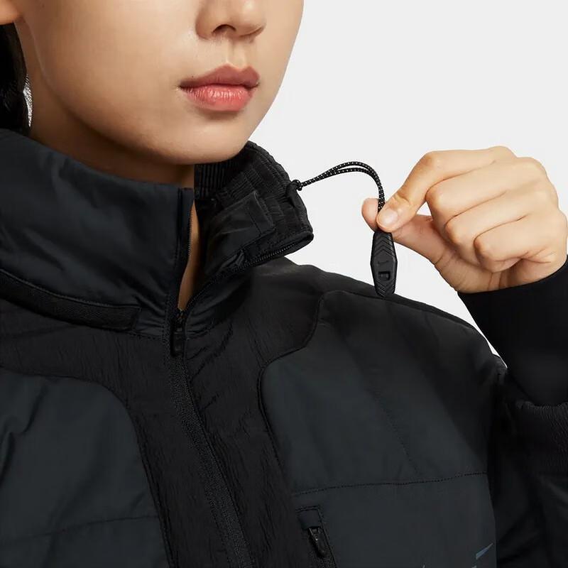 Nike Solid Color Stand Collar Zipper Casual Cotton Jacket Women Jackets Black FB7822-010