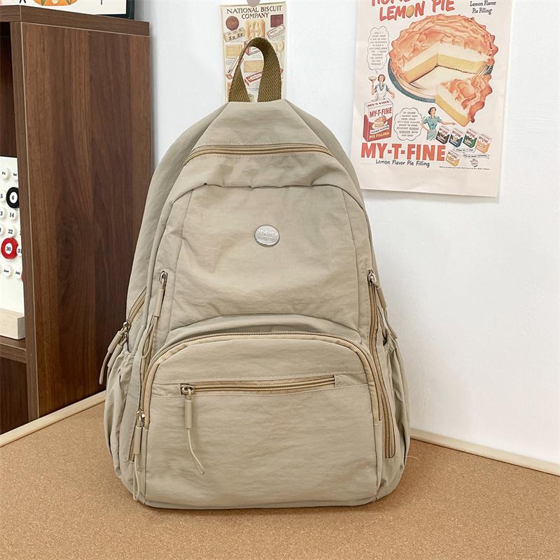 Solid Color Lightweight Backpack Women's Waterproof Travel Backpack Junior High School Student Schoolbag