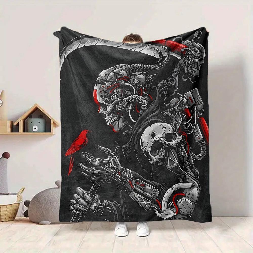 

1pc Cyberpunk Skull Blanket, Lightweight Flannel Blanket For Sofa, Bed, Travel, Camping, Living Room, Office, Couch, Chair233 130cmx150cm