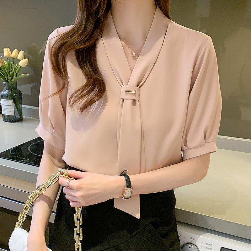 YYFS Women's Fashion Casual Summer Spring Solid Color Print Short Sleeve V-Neck Blouses & Shirts