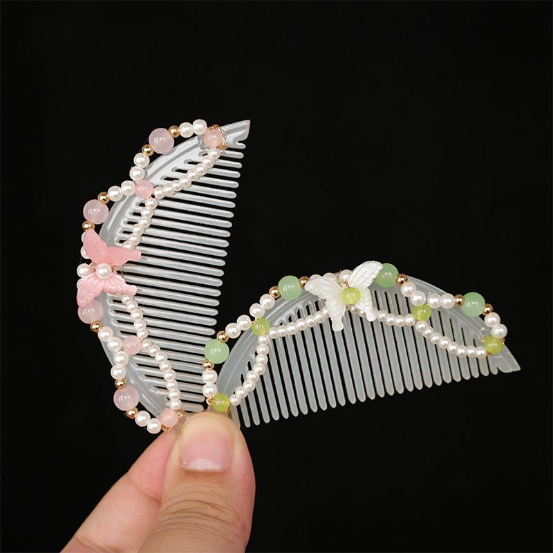 Antique Hanfu Hair Comb with Acetate Flowers - Cute Kids' Hair Crown & Side Comb, Sweet & Versatile Chinese Style Hair Accessory