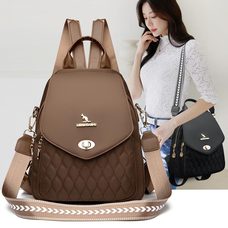 Fashion Large Capacity Nylon Backpack Women Casual Lingge Embroidery Thread School Bags for Teenager Shoulder Bag New Travel Bag