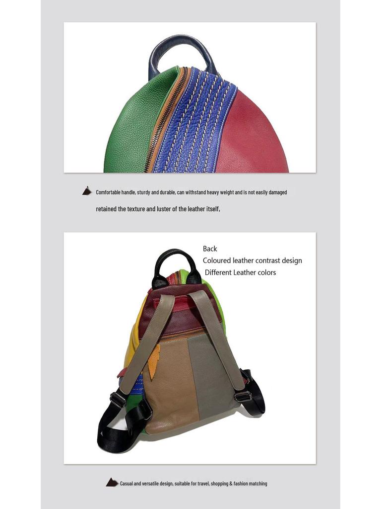 European & American Style Women's Colorful Patchwork Leather Anti-theft Backpack with Double Straps and Lock Buckle